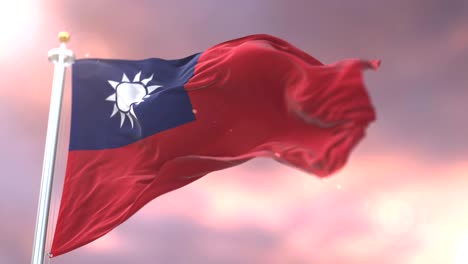 flag of taiwan waving at wind in slow at sunset, loop