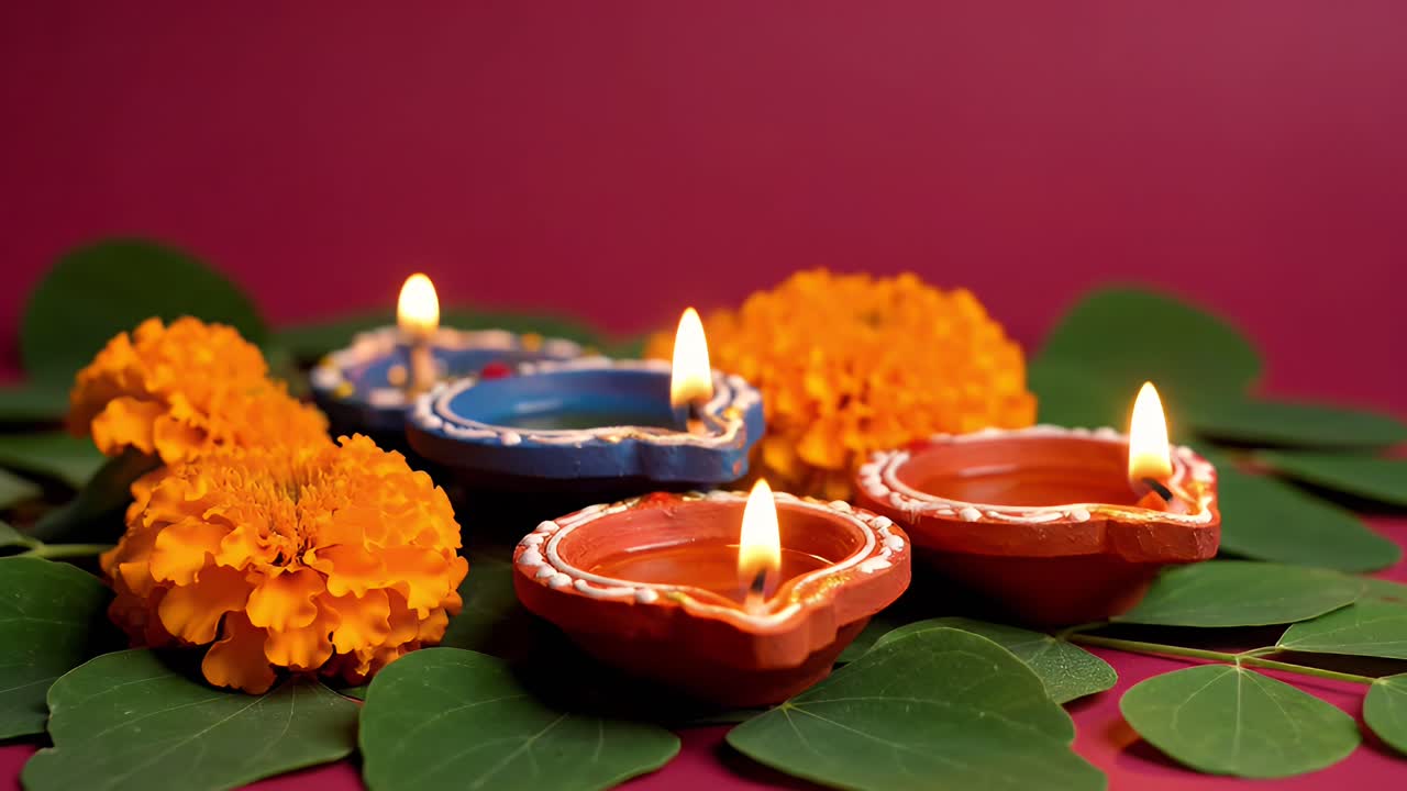Lampade a olio diya tradizionali di Diwali che illuminano una celebrazione festiva