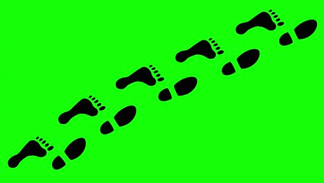 una pista mixta de huellas negras hechas por un zapato y un pie desnudo, que aparece sobre un fondo verde