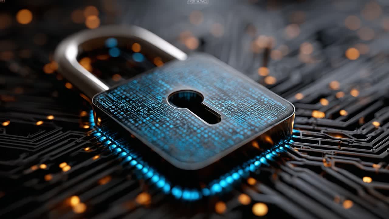 Digital Security and Data Encryption Concept: A Glowing Padlock on a Circuit Board Representing Cyber Protection and Confidentiality in Information Technology