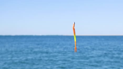 señuelo de pesca balanceándose sobre las aguas del océano