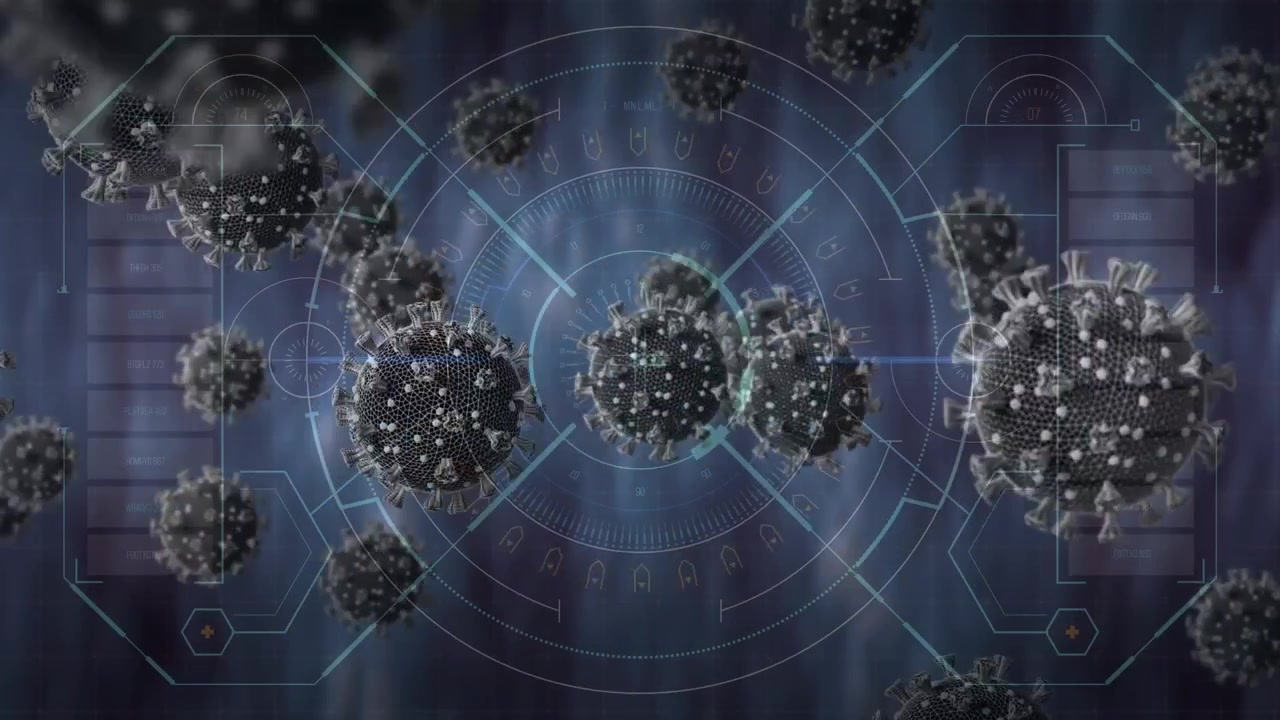 Animazione di cellule Covid-19 e elaborazione dati