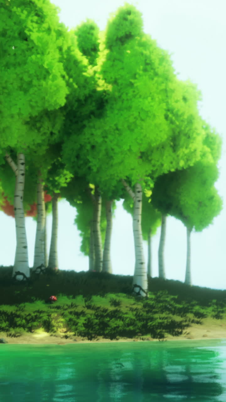 un paisaje forestal sereno con abedules reflejados en un lago tranquilo