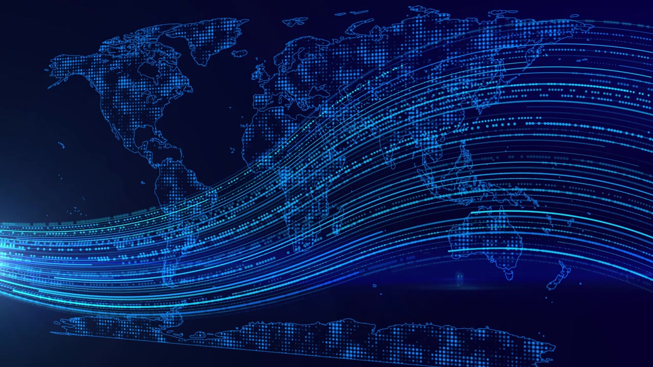 Digital World Map with Flowing Data Streams