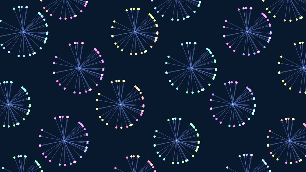 círculos y líneas abstractas en patrón azul y púrpura