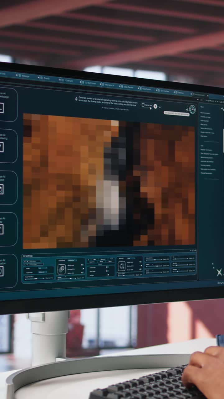 Vertical Video Black guy uses deep learning tools to generate video footage from text prompts