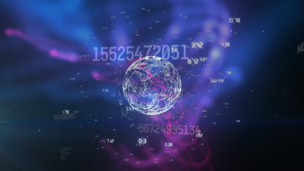 animación de números, red de conexiones en todo el mundo