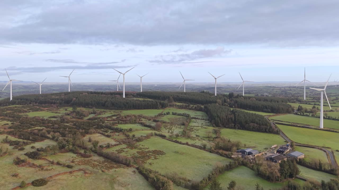 Aerial View Of Wind Turbines On The Farm In Daytime In County Cavan In Ireland.