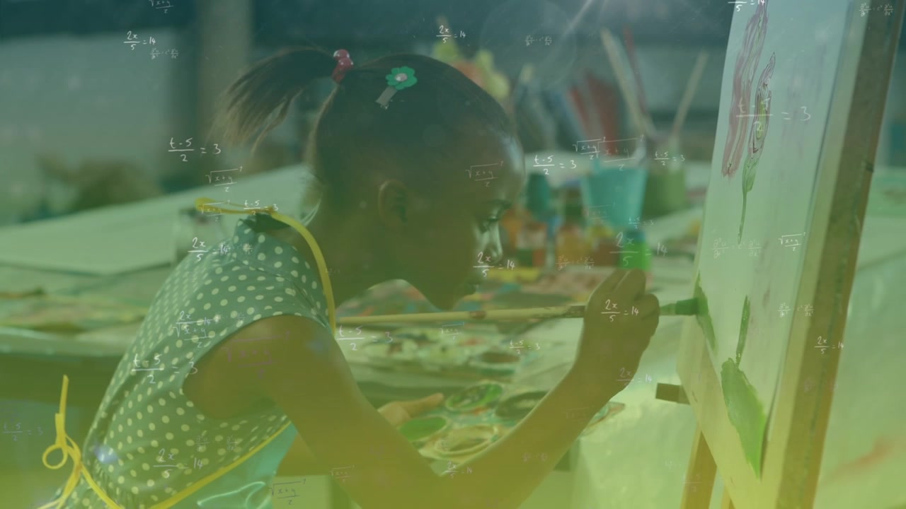 Young Girl Painting on Canvas in Art Studio