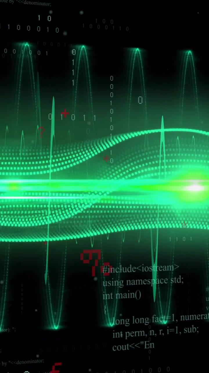 Animation of green trails over binary coding