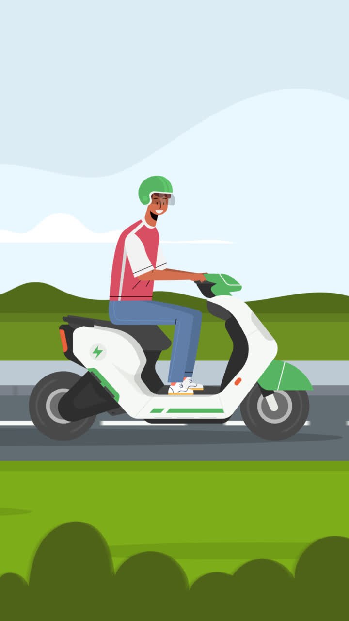 An animation of a People driving electric scooter