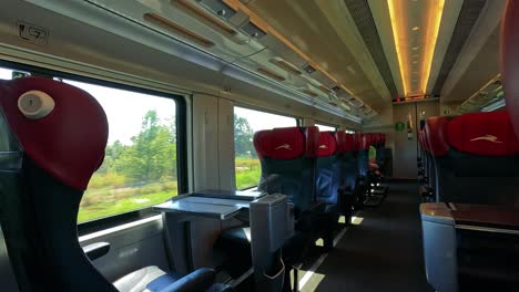 train interior with passing countryside views