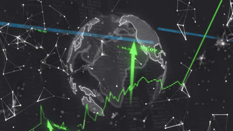 Animation-of-network-of-connections-and-arrows-with-data-processing-over-globe-on-black-background