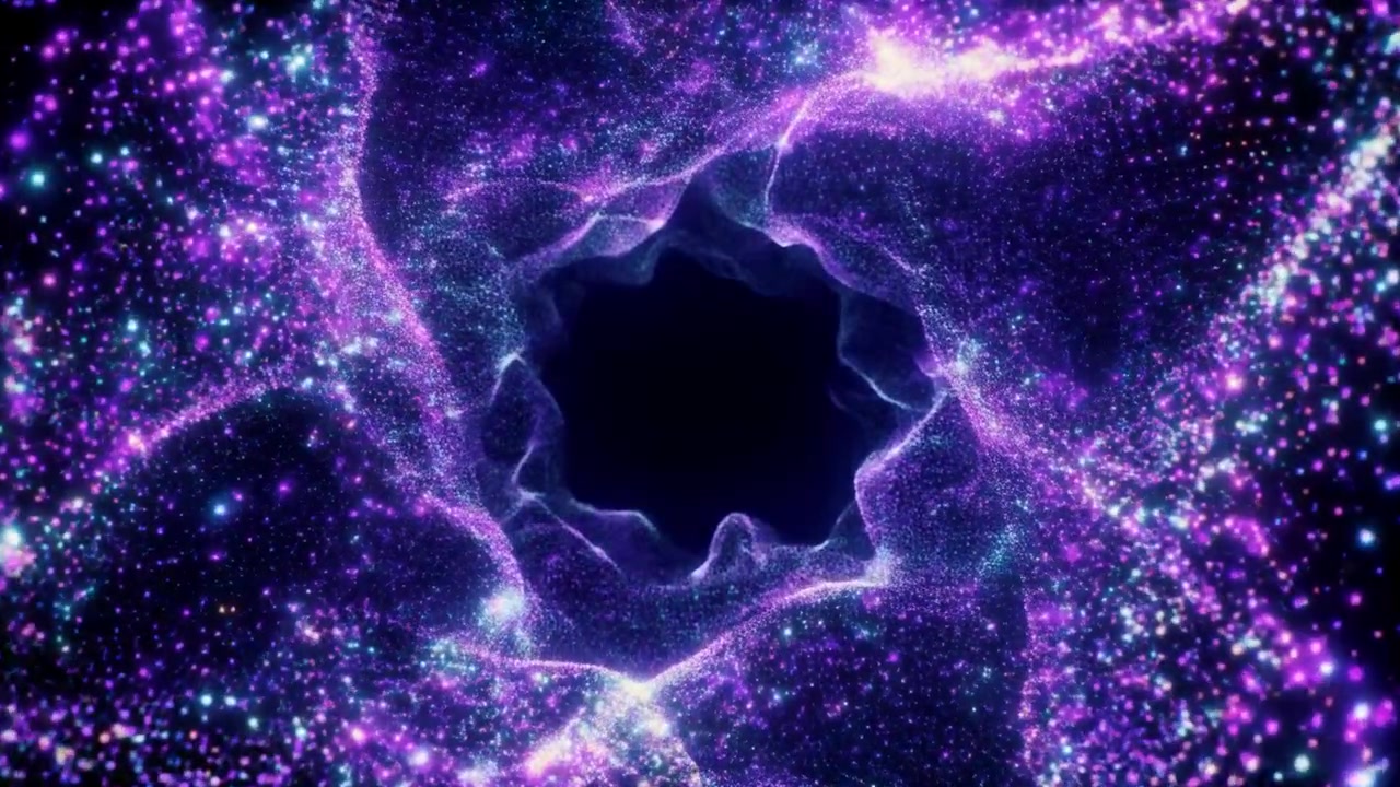 Tunnel Astratto di Particelle Viola e Blu Luminose