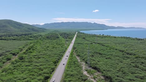 -Sanchez-road-along-Viyeya-beach-near-Ocoa-Bay,-Azua,-Dominican-Republic