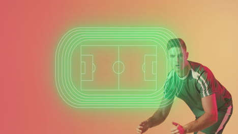 animación de más de futbolista caucásico y estadio deportivo