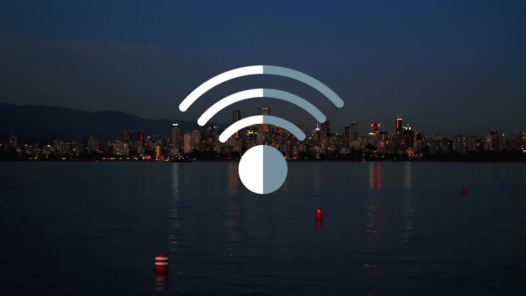 Animation af et digitalt Wi-Fi-ikon, der svæver over et landskab