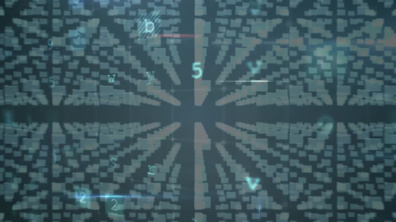 Animation of data processing and files on blue background