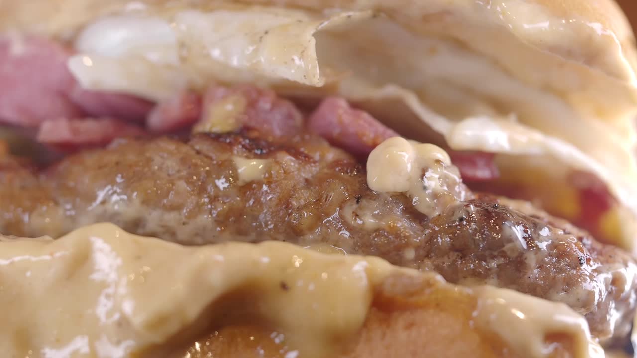 Close-up of a delicious breakfast burger