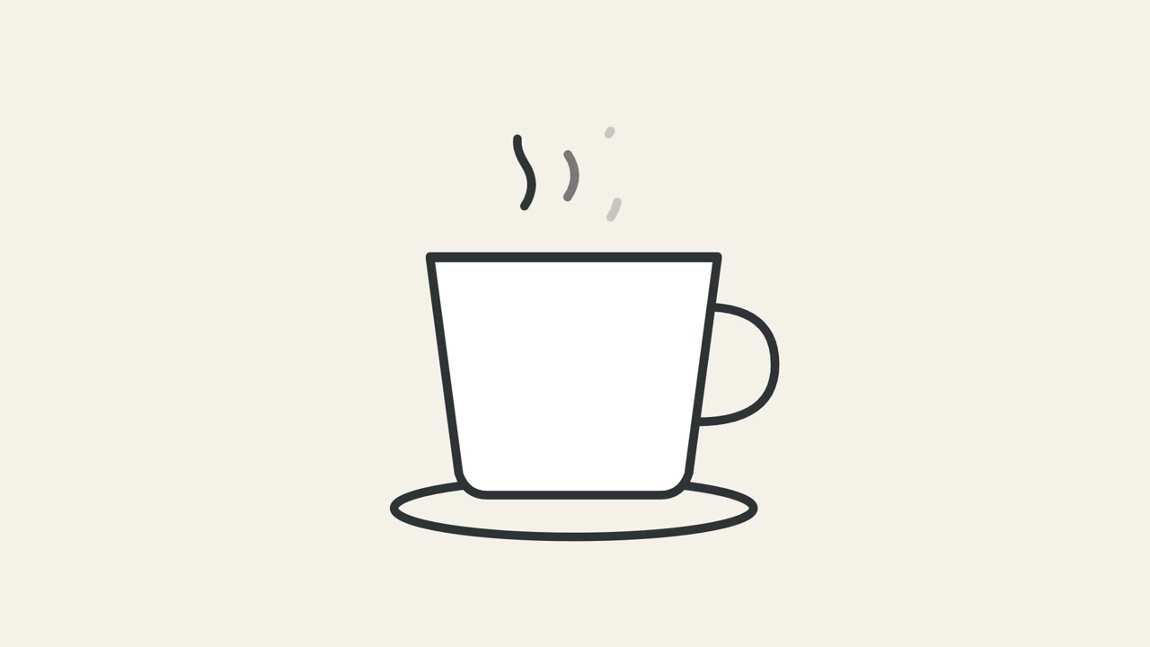 Animeret stregtegning af en dampende kop kaffe