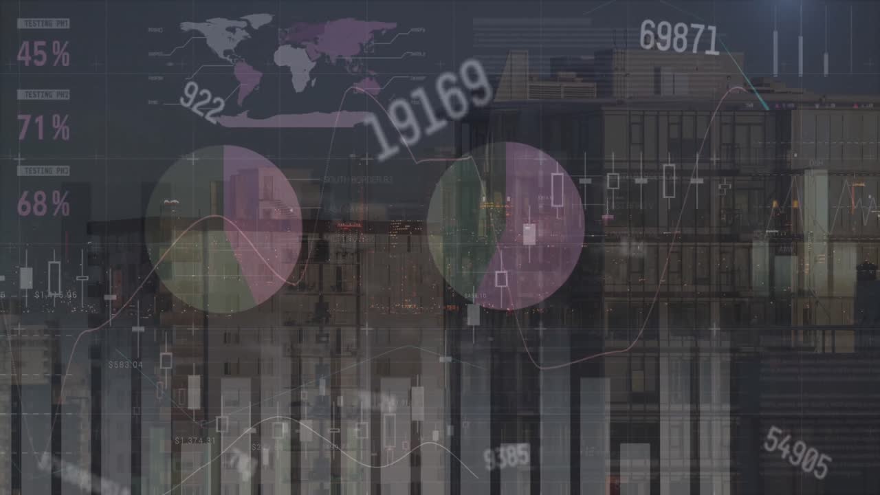 анимация изменяющихся чисел и обработка статистических данных на основе воздушного изображения высоких зданий