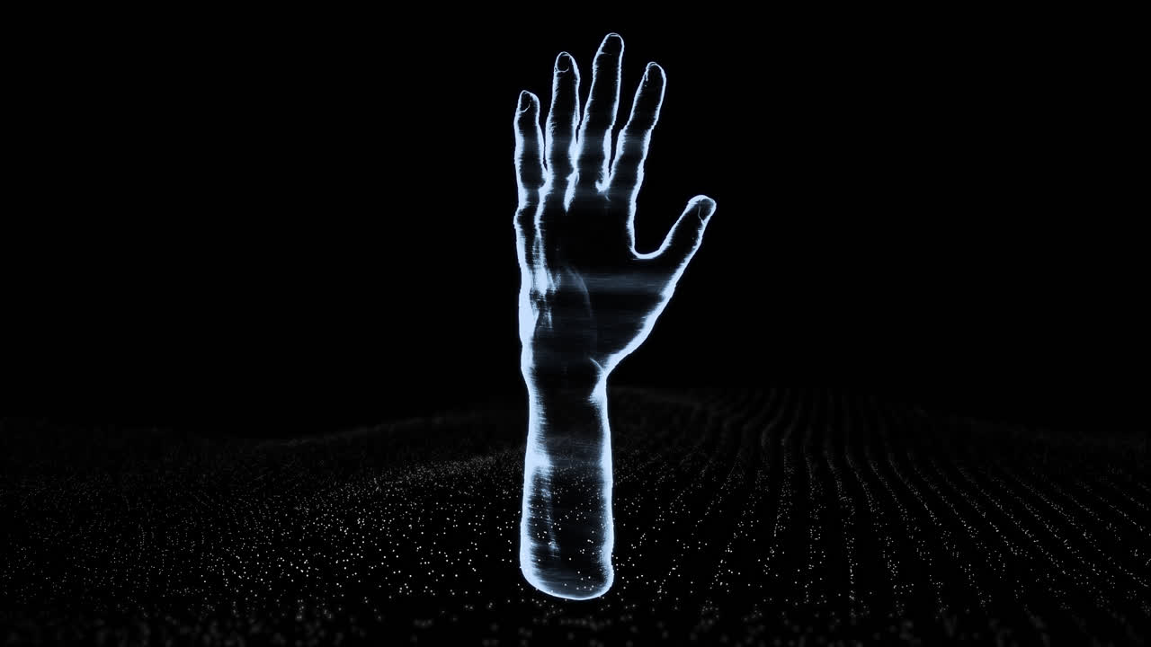 animación de puntos móviles sobre la mano