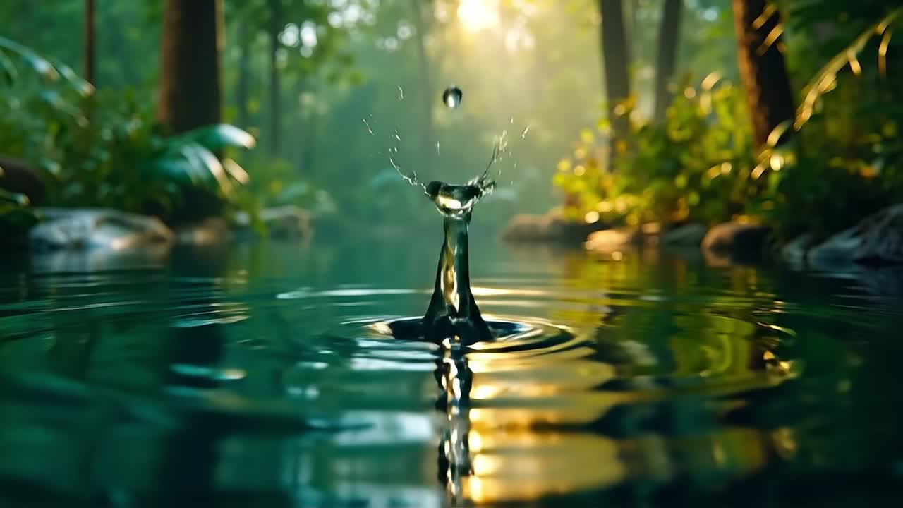 A bird that is standing in the water with a drop of water coming out of it