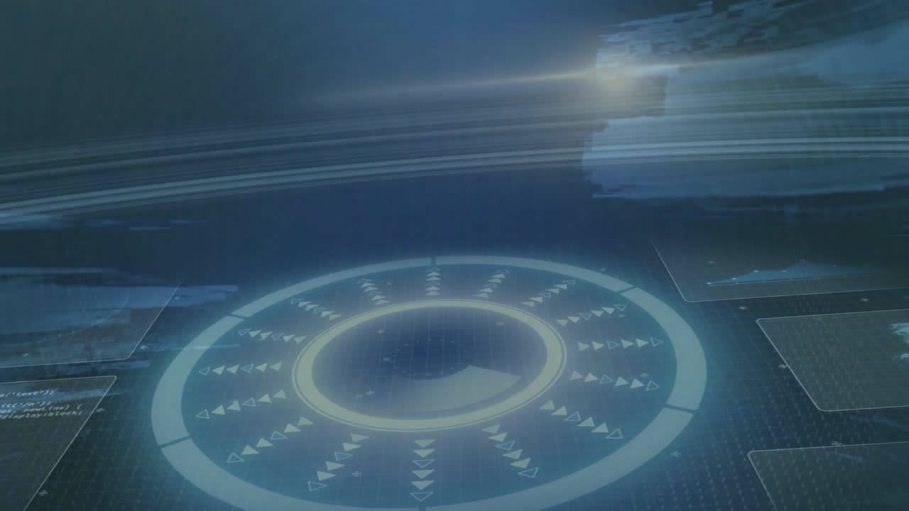 원형 스 스캔 및 데이터 처리의 애니메이션, 검은색 배경