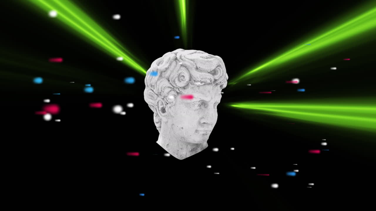 animación de esculturas antiguas cabeza sobre senderos de luz