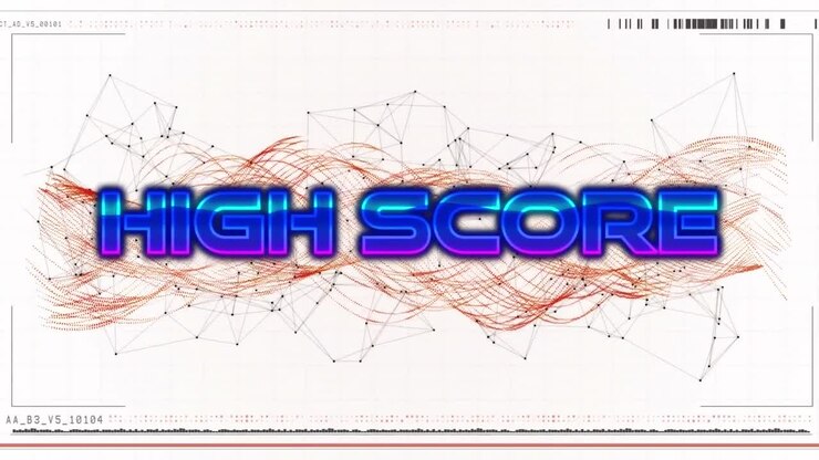 Animation of high score text and shapes on white background
