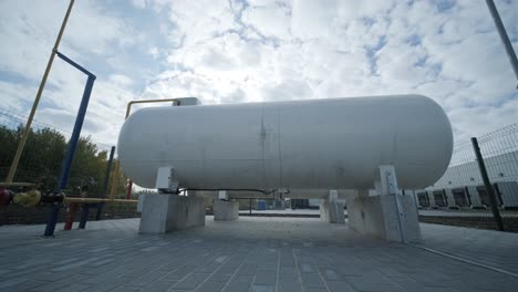 gas distribution station. industrial facility. gas processing station with pipes on a summer day in an open space. gas supply. transportation of natural gas through pipes.