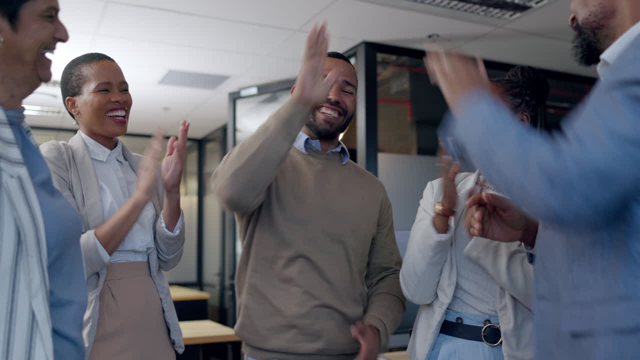 Business people, high five