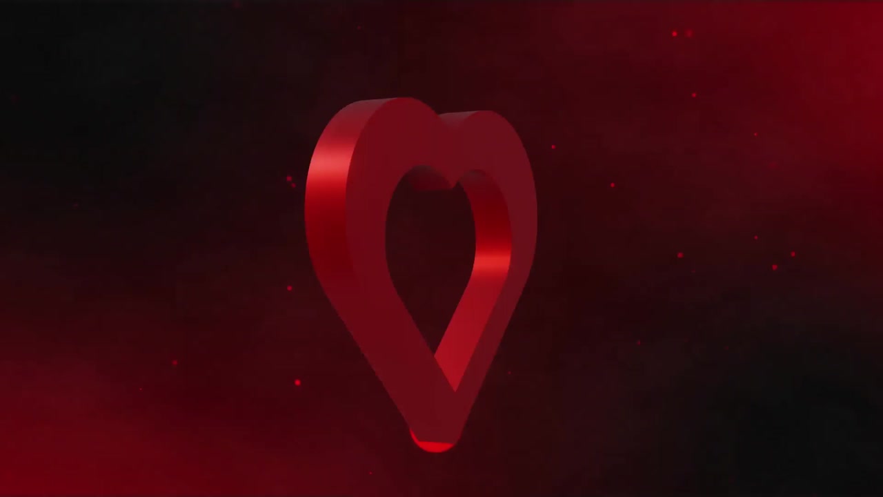анимация красного сердца, вращающегося на черном фоне