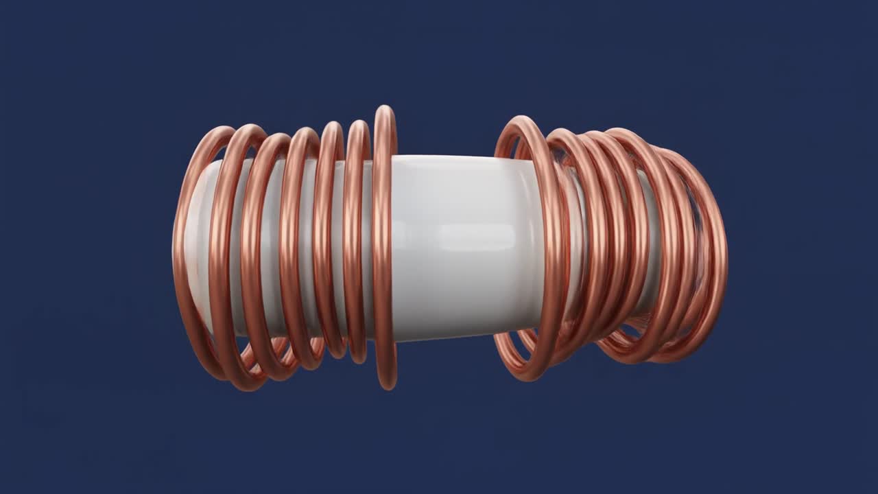 3D-animation af kobbertråd der snor sig omkring en spole