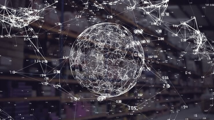 Spinning globe with data connections