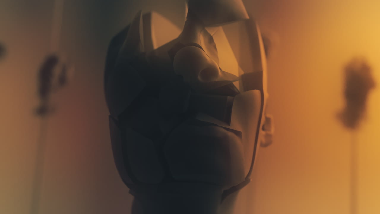 Crushed android heads on spikes on the yellow background