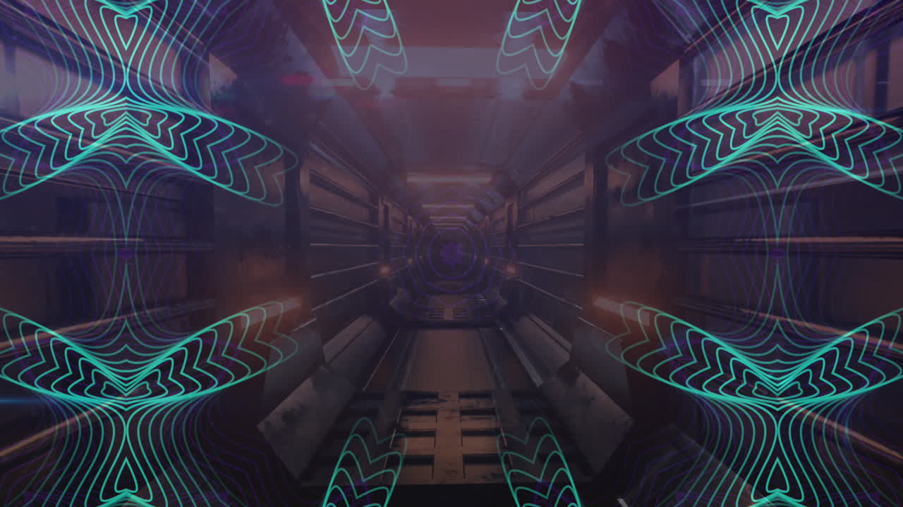 animazione di forme in movimento su tunnel digitale