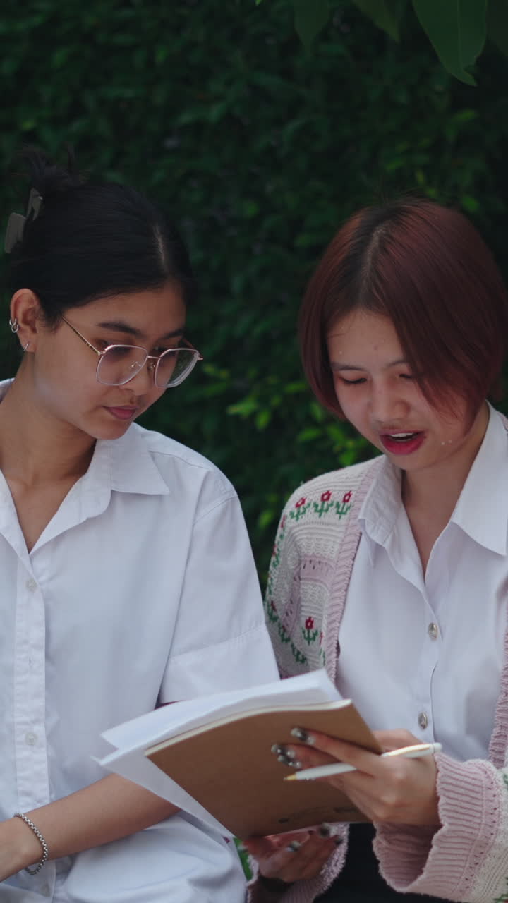 Two female students studying together