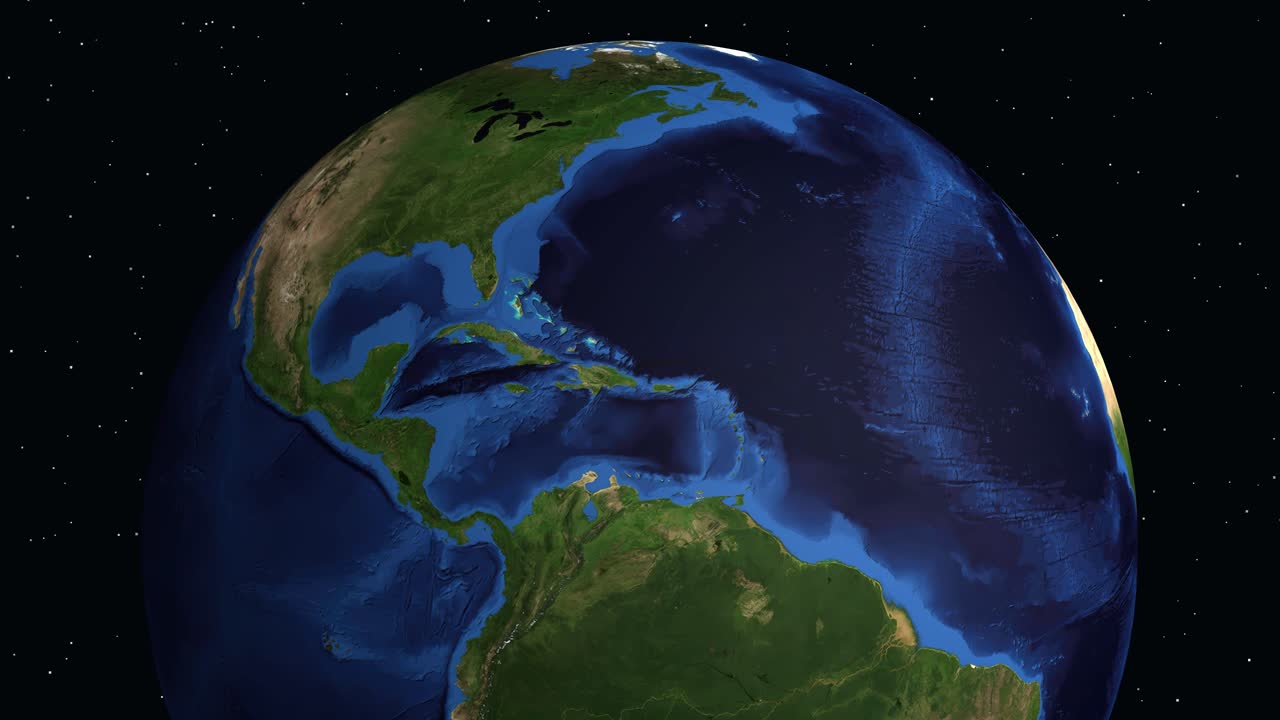 La Terra ruota e zooma su L'Avana, Cuba, mostrando un segnaposto e dati geografici.