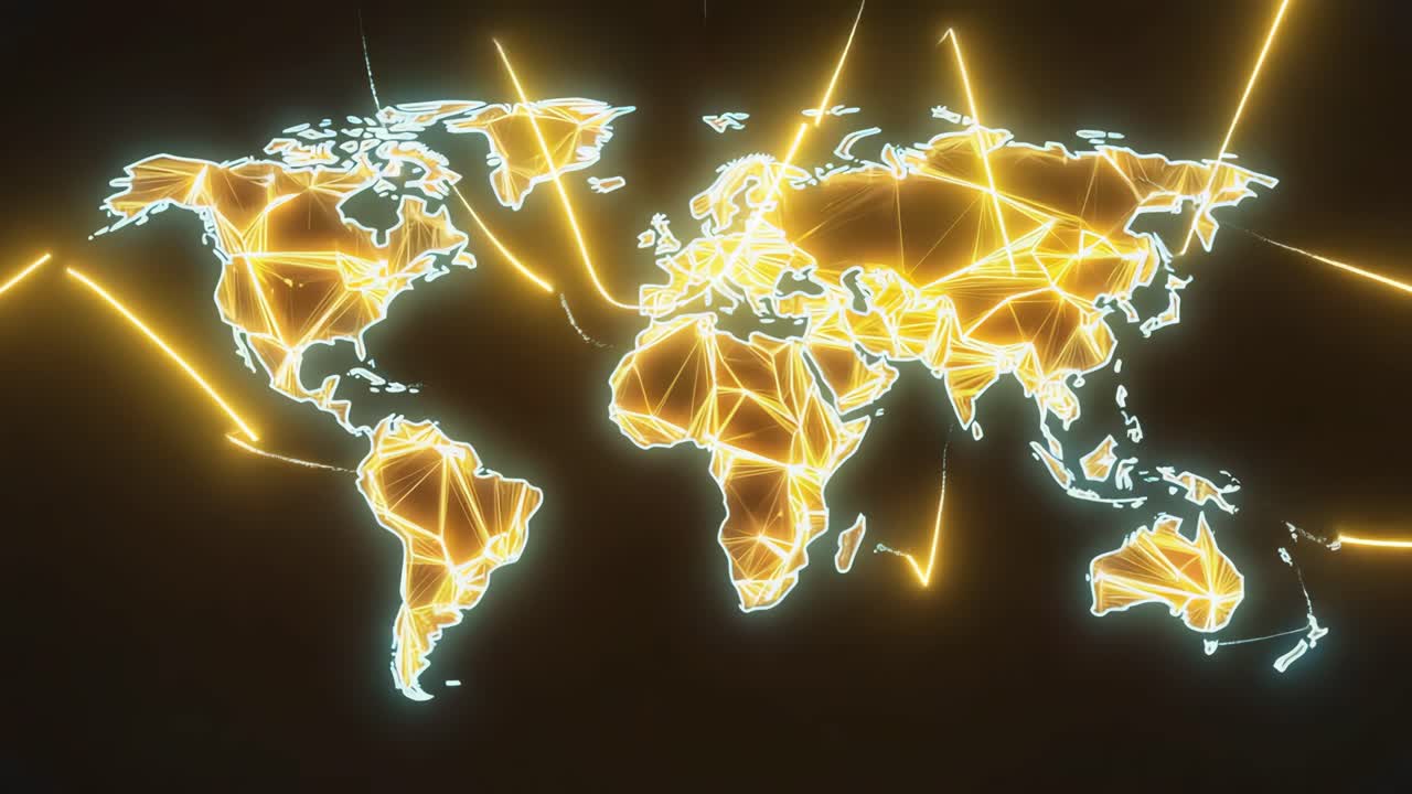 Abstract Digital World Map with Global Network Connections