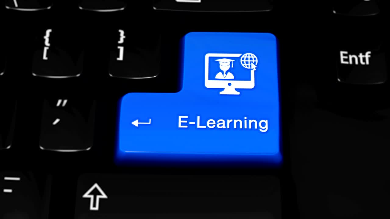 컴퓨터 키보드 버튼에서 e-learning 회전 움직임