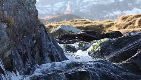 un arroyo de montaña en un soleado día de invierno