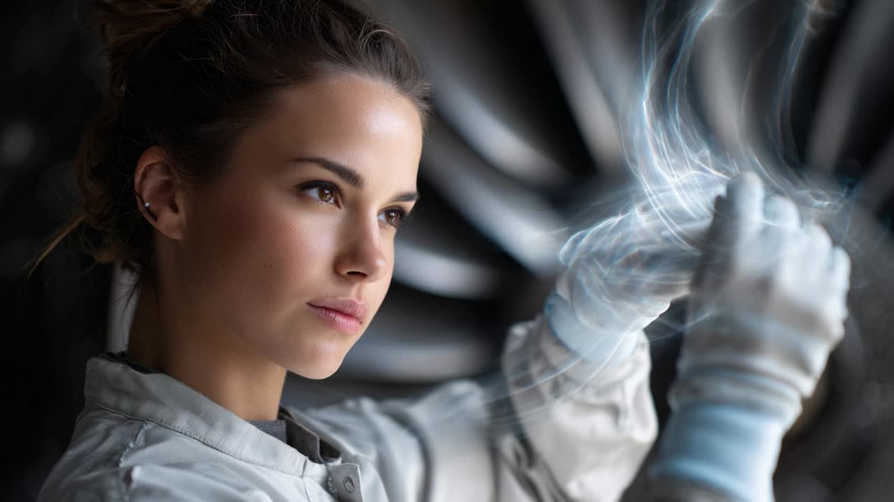 Woman Examining a DNA Strand