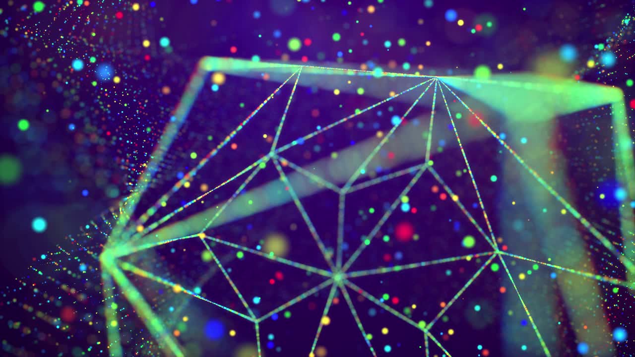 Awesome bg with magic particles fly in air, bokeh effects, DOF. Glowing multi-colored particles circle underwater smoothly forming beautiful structure and light effect. Luma matte as alpha channel.