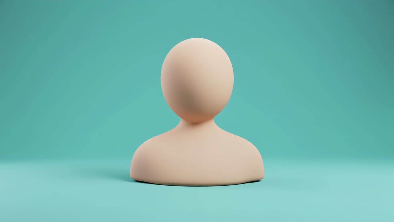 Minimalistisk 3D brugerprofilikon-animation på turkis baggrund