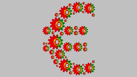 portuguese flag gears shaping euro symbol