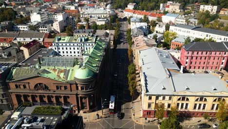 aerial shot of the bank of lithuania on a sunny day in kaunas, lithuania