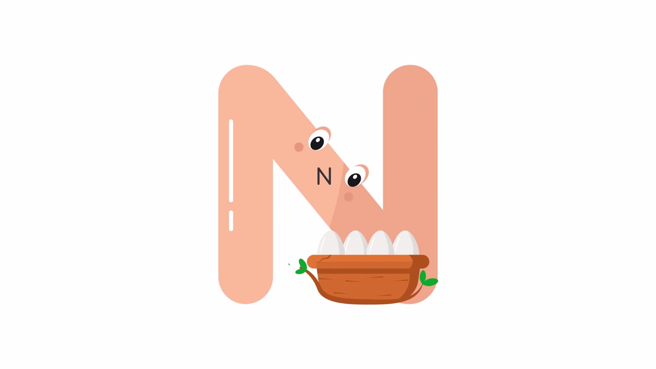 卵がカゴに落ちる漫画風のNの文字