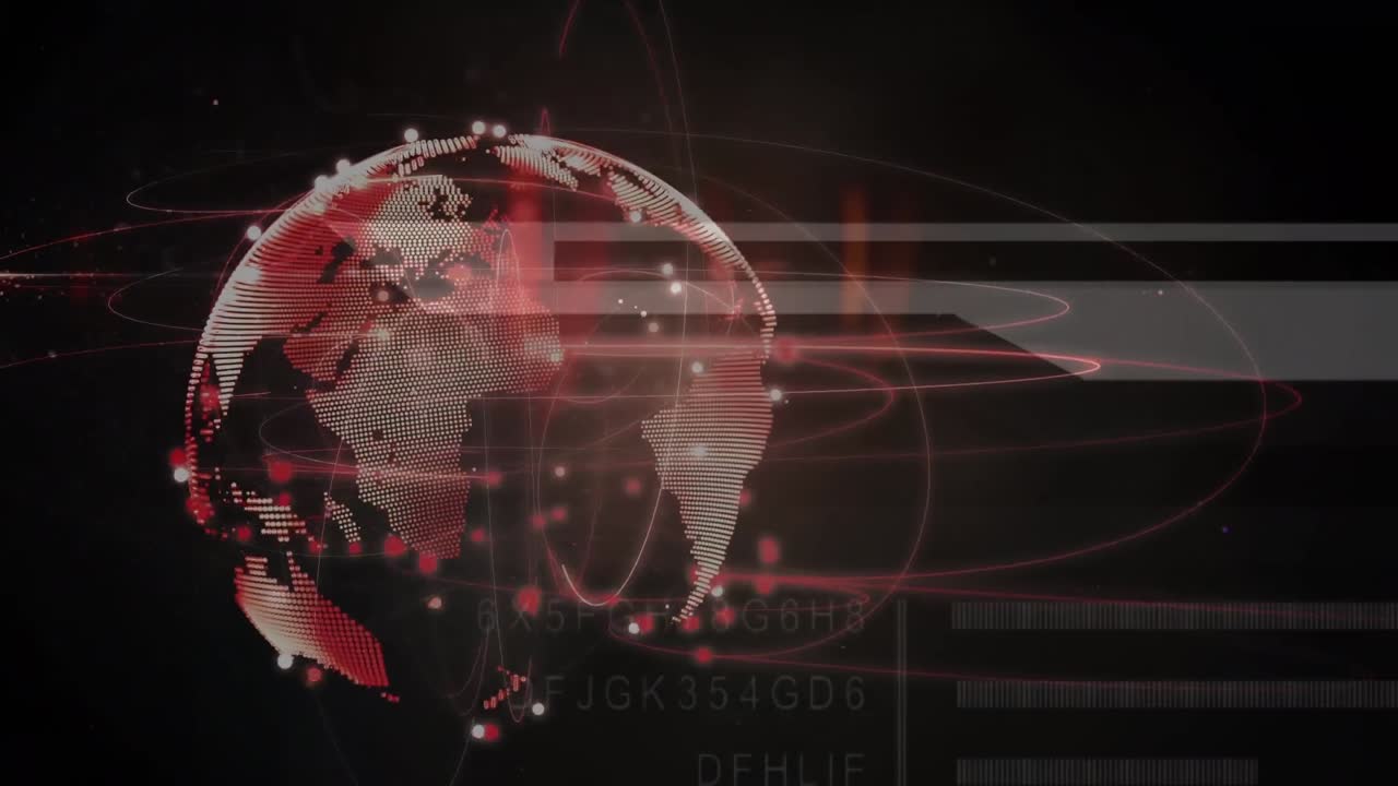 rutas de luz roja contra la interfaz digital con procesamiento de datos contra un fondo negro