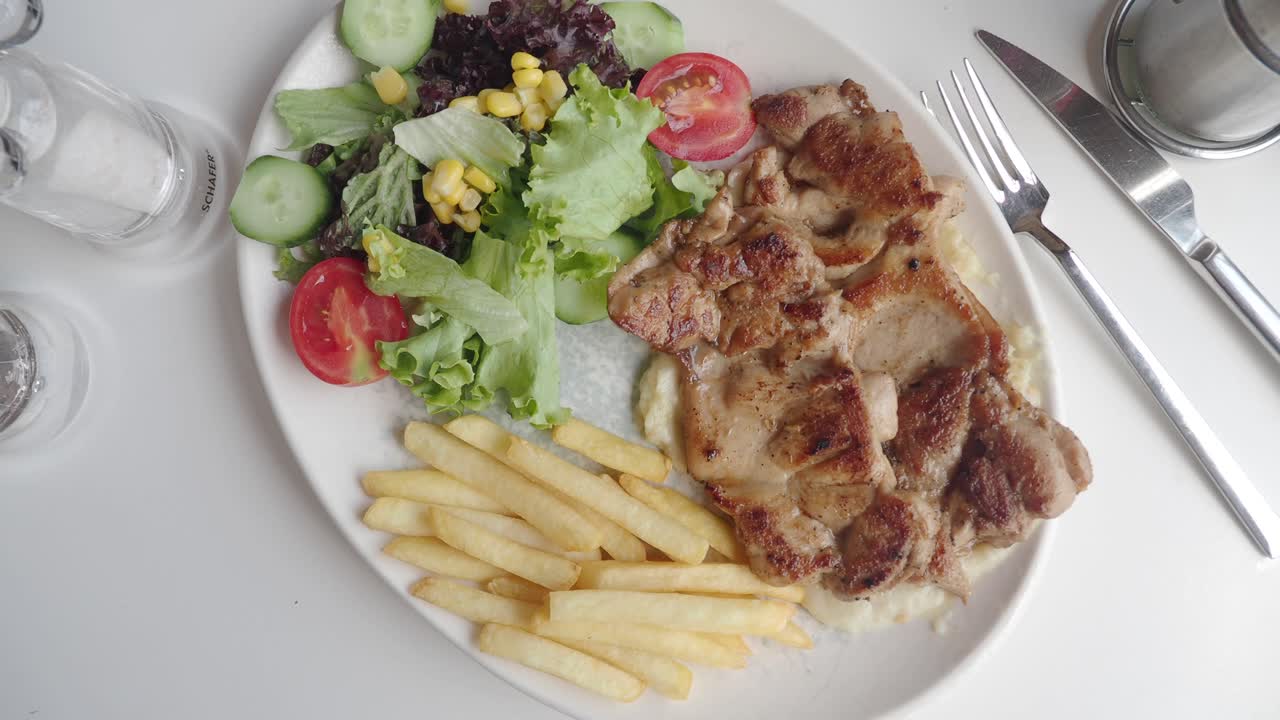 Chicken with Salad and French Fries